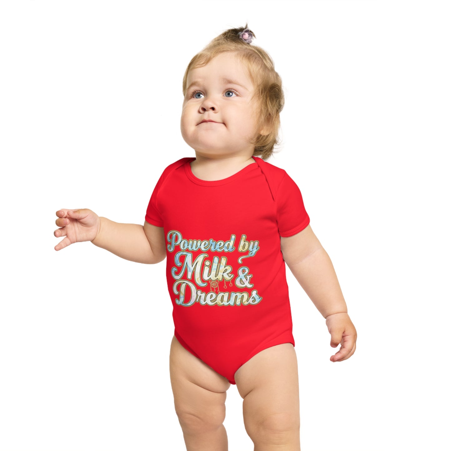 Powered by Milk & Dreams Baby Bodysuit, Cute Infant Outfit, Baby Shower Gift, Newborn Clothing, Cute Baby Gift, Short Sleeve Onesie