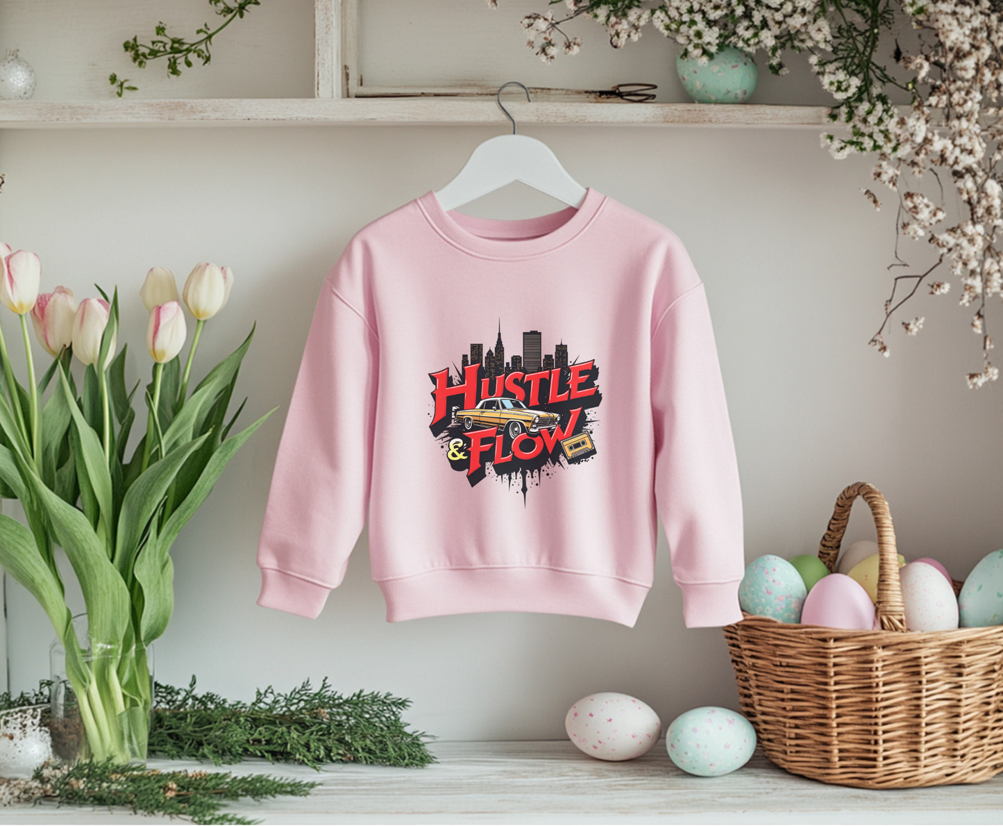 Hustle & Flow Sweatshirt, Unisex EcoSmart Crewneck, Urban Fashion, Gift for Entrepreneurs, Streetwear Style