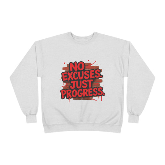 Motivational Crewneck Sweatshirt with 'No Excuses Just Progress'