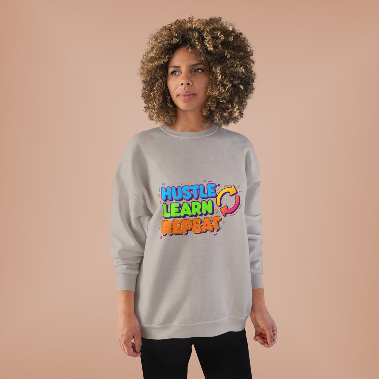 Eco-Friendly Hustle Learn Repeat Sweatshirt, Unisex Crewneck for Students, Motivational Gift, Casual Wear, EcoSmart Apparel, Perfect [...]