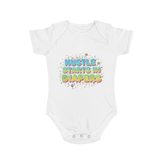 Hustle Starts in Diapers Baby Bodysuit, Fun Baby Shower Gift, Newborn Onesie, Cute Infant Apparel, Comfy Daily Wear