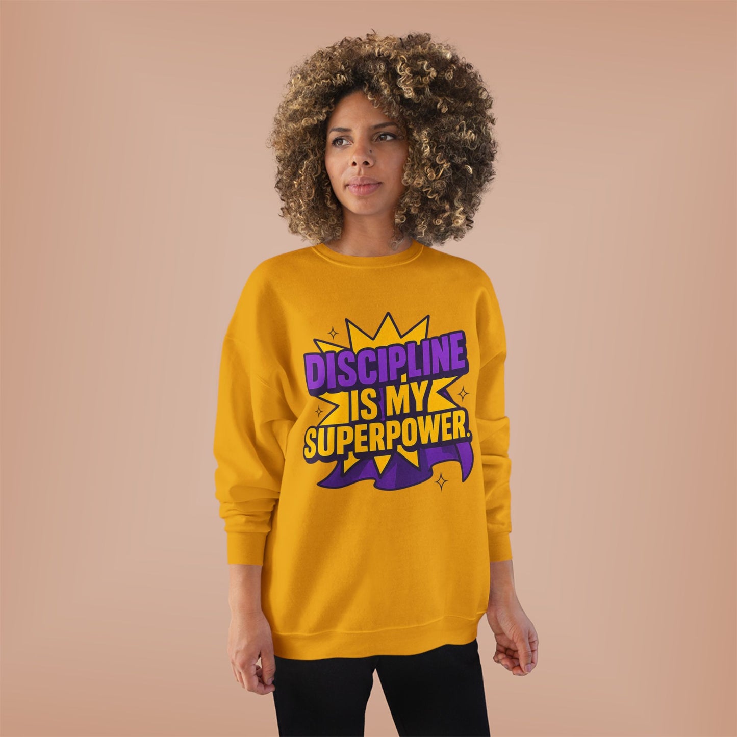 Eco-Friendly Crewneck Sweatshirt - "Discipline is my Superpower" | Unisex, Motivational Gift, Casual Wear, Fitness Apparel