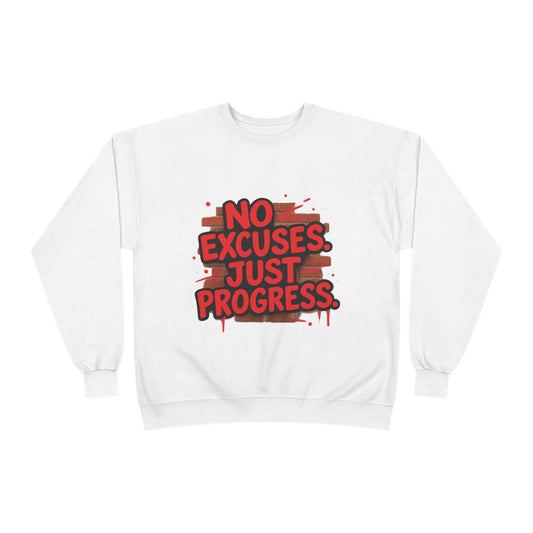 Motivational Crewneck Sweatshirt with 'No Excuses Just Progress'
