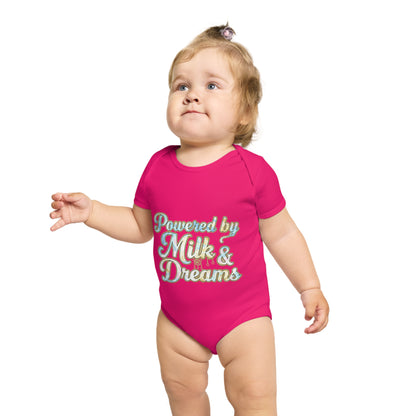 Powered by Milk & Dreams Baby Bodysuit, Cute Infant Outfit, Baby Shower Gift, Newborn Clothing, Cute Baby Gift, Short Sleeve Onesie