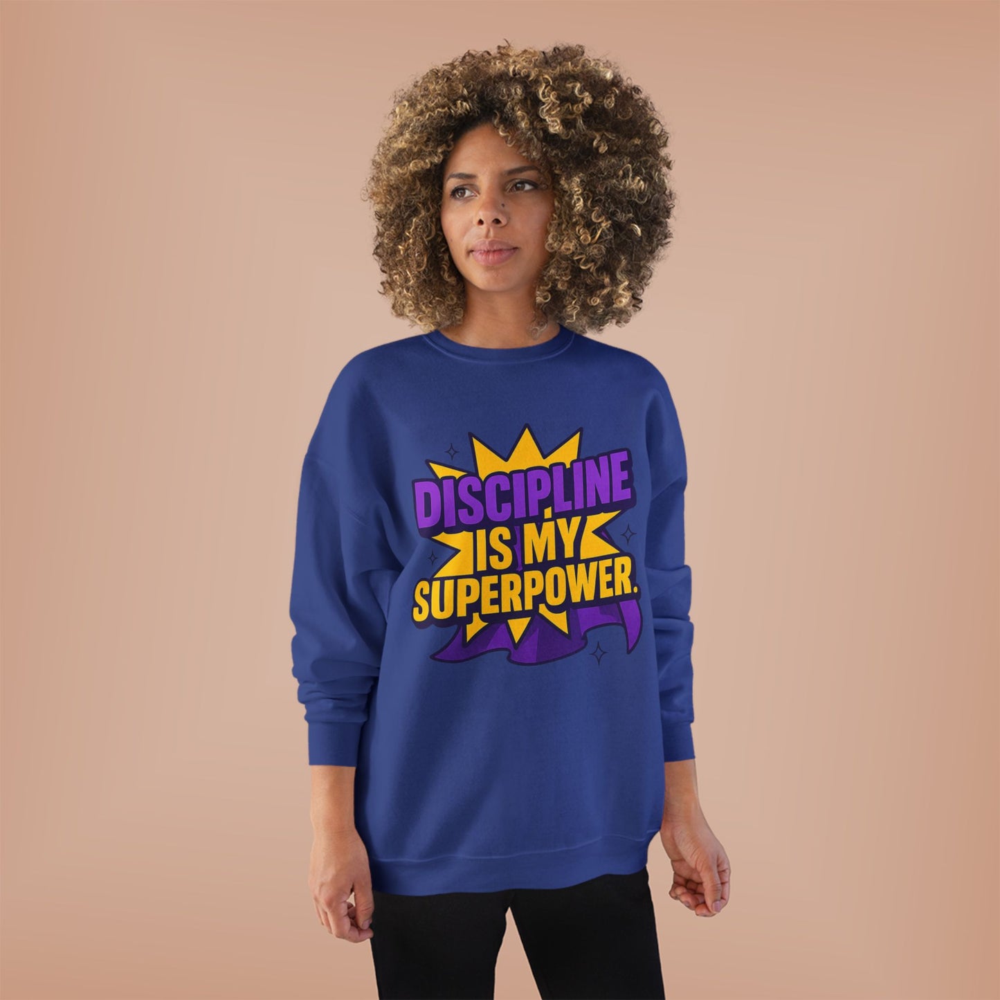 Eco-Friendly Crewneck Sweatshirt - "Discipline is my Superpower" | Unisex, Motivational Gift, Casual Wear, Fitness Apparel