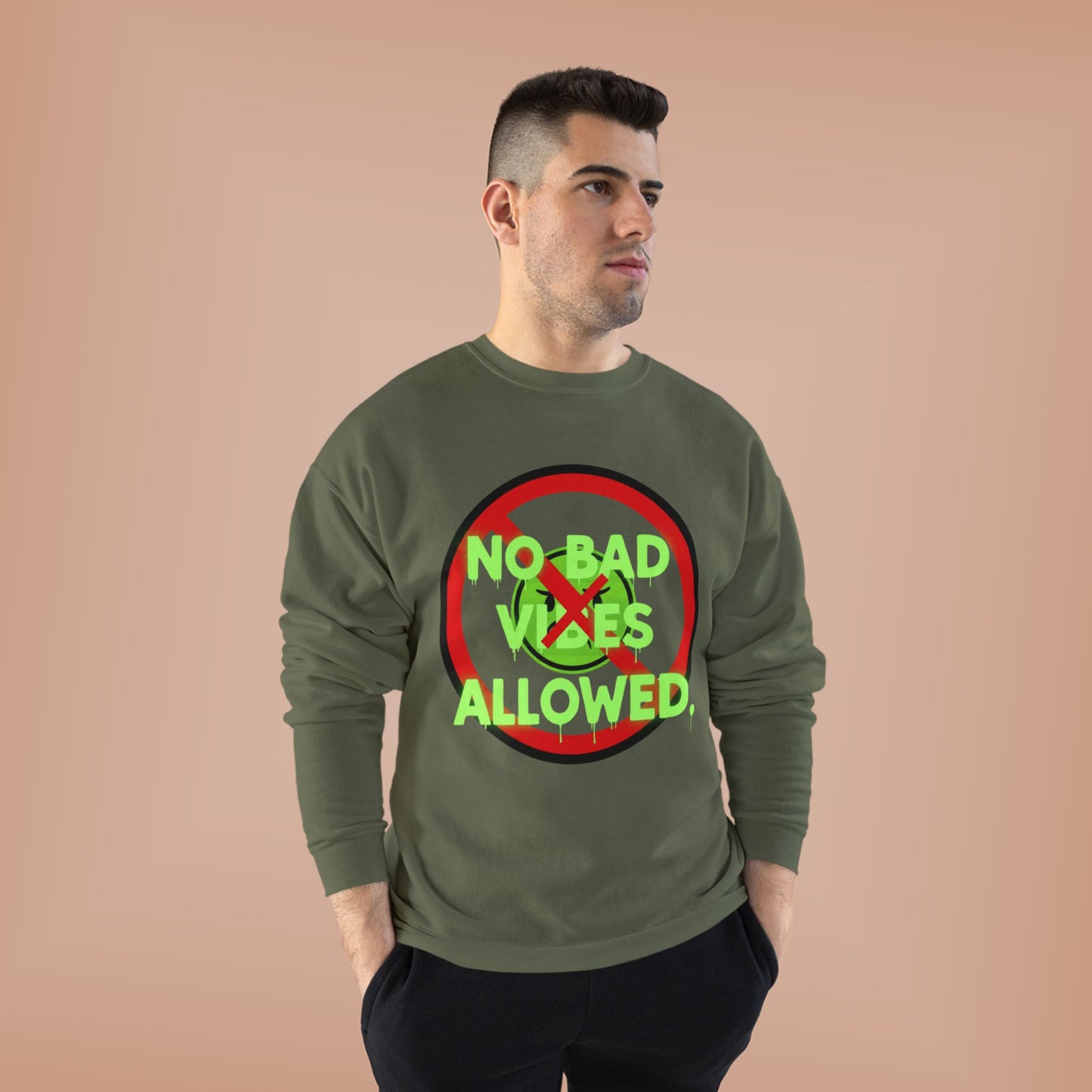 Eco-Friendly Crewneck Sweatshirt - No Bad Vibes Allowed, Relaxed Fit, Casual Wear, Gift for Friends, Vibe Check Fashion
