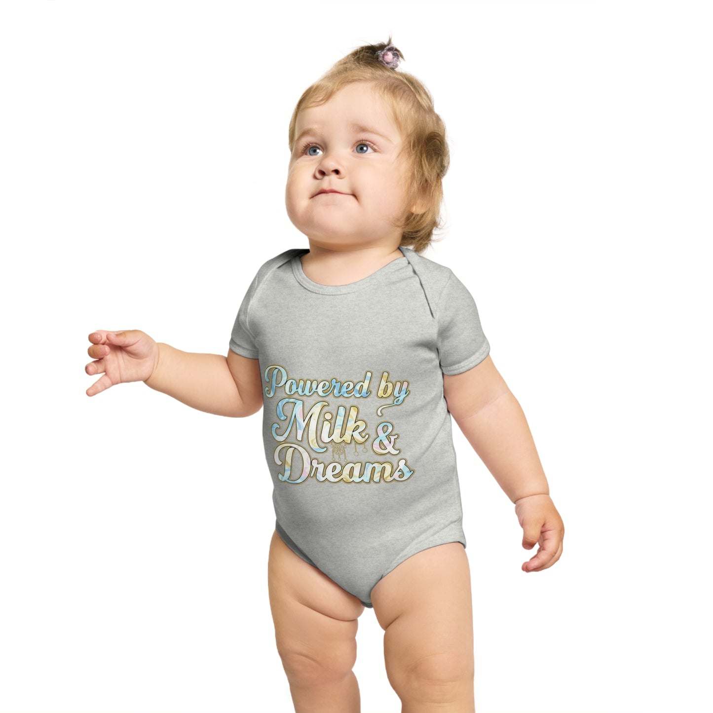 Powered by Milk & Dreams Baby Bodysuit, Cute Infant Outfit, Baby Shower Gift, Newborn Clothing, Cute Baby Gift, Short Sleeve Onesie