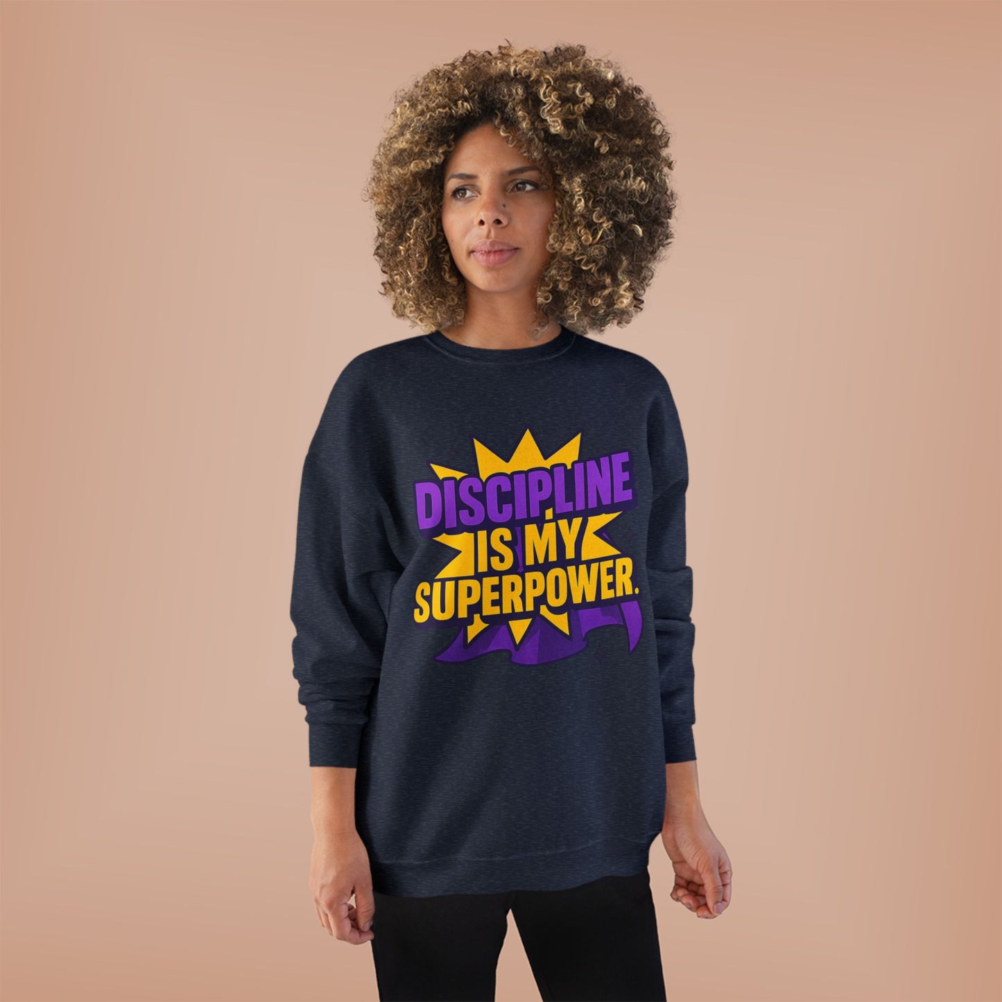 Eco-Friendly Crewneck Sweatshirt - "Discipline is my Superpower" | Unisex, Motivational Gift, Casual Wear, Fitness Apparel