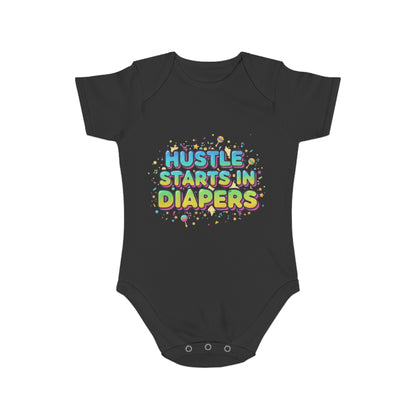 Hustle Starts in Diapers Baby Bodysuit, Fun Baby Shower Gift, Newborn Onesie, Cute Infant Apparel, Comfy Daily Wear