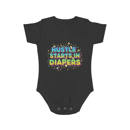 Hustle Starts in Diapers Baby Bodysuit, Fun Baby Shower Gift, Newborn Onesie, Cute Infant Apparel, Comfy Daily Wear