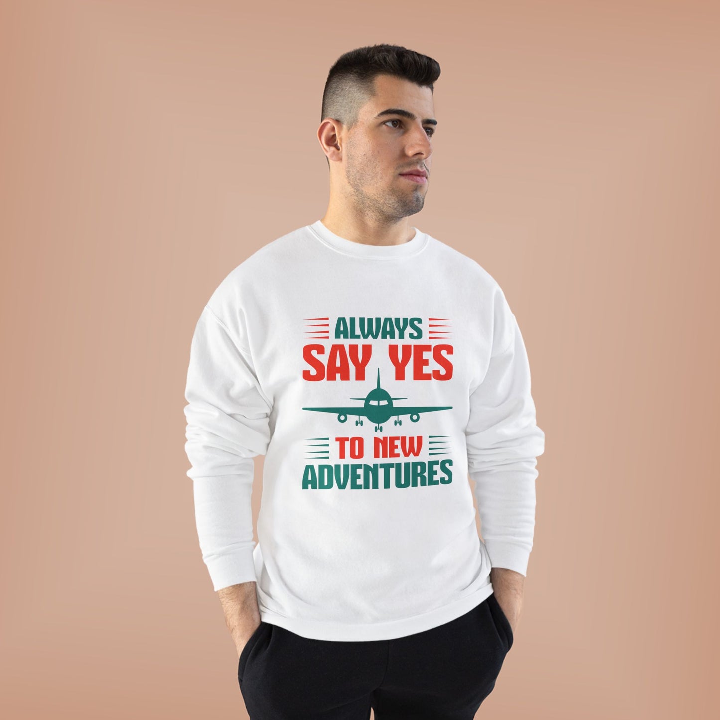 Adventure Enthusiast EcoSmart Crewneck Sweatshirt, Travel Apparel, Gift for Travelers, Casual Fashion, Travel Say Yes Sweatshirt