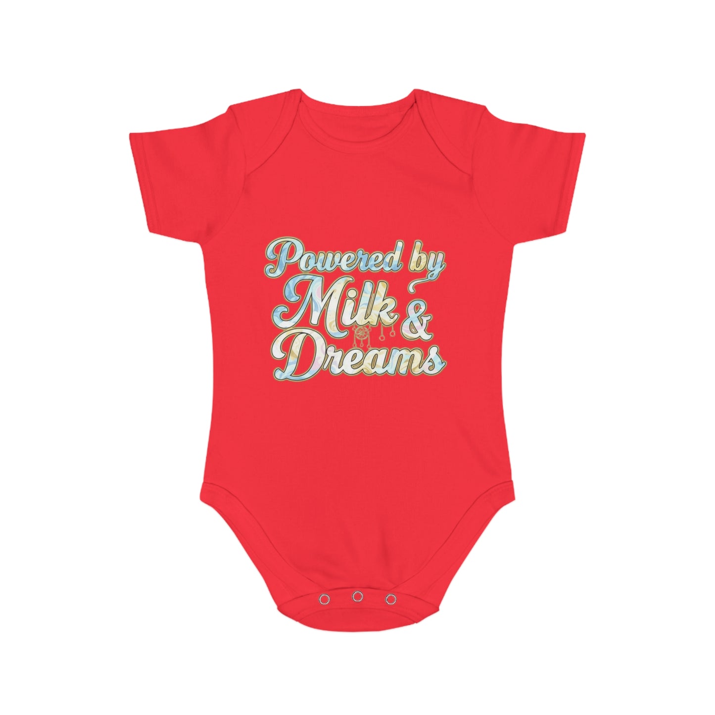 Powered by Milk & Dreams Baby Bodysuit, Cute Infant Outfit, Baby Shower Gift, Newborn Clothing, Cute Baby Gift, Short Sleeve Onesie