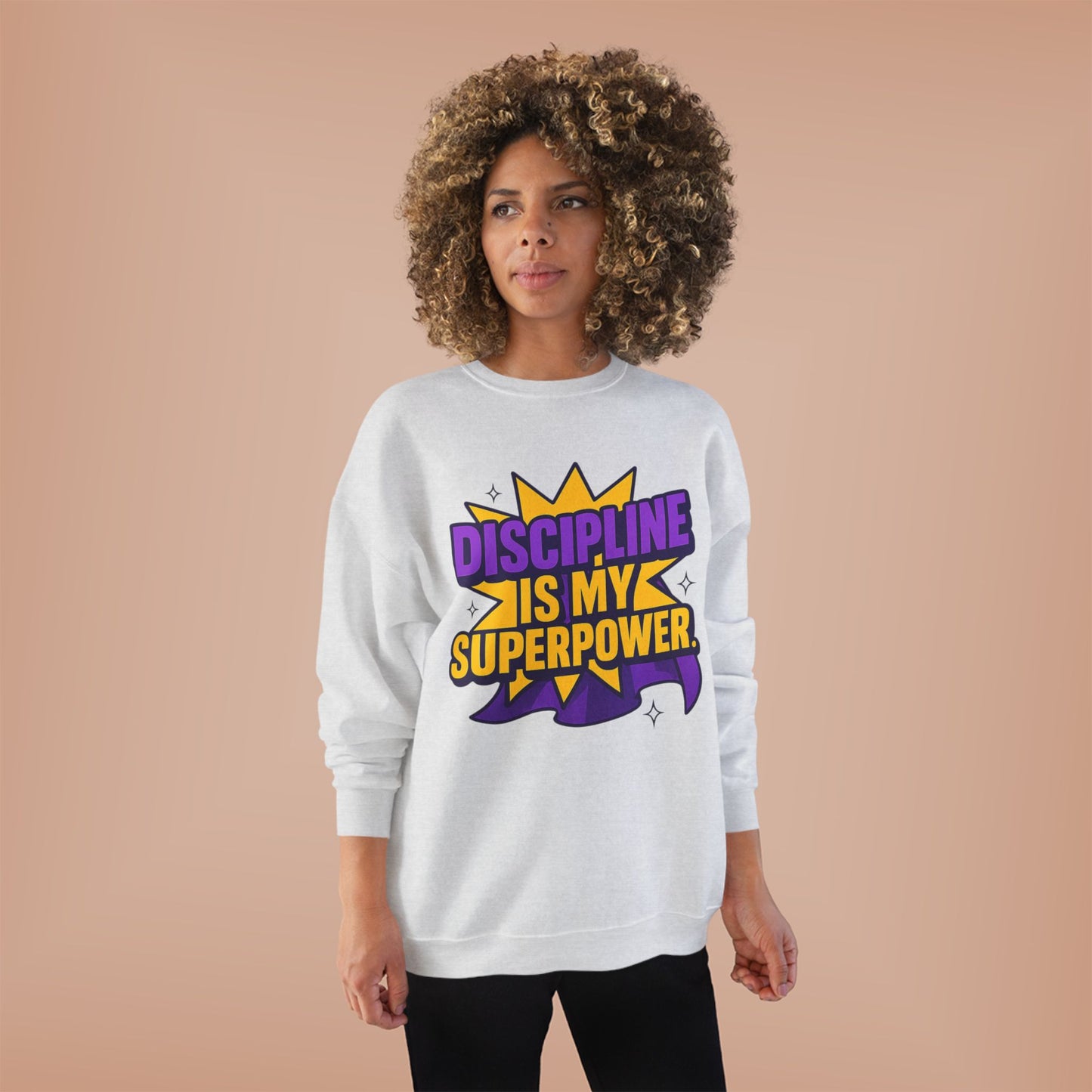 Eco-Friendly Crewneck Sweatshirt - "Discipline is my Superpower" | Unisex, Motivational Gift, Casual Wear, Fitness Apparel