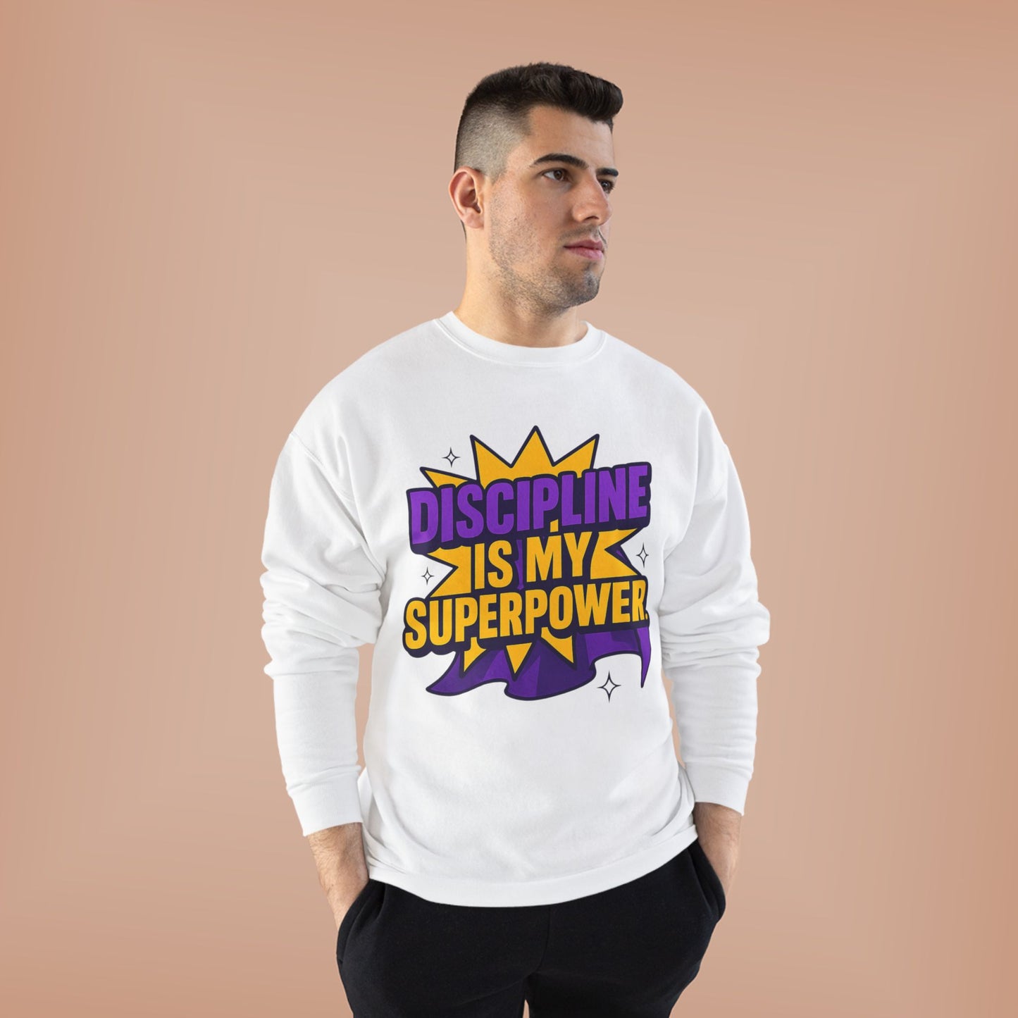 Eco-Friendly Crewneck Sweatshirt - "Discipline is my Superpower" | Unisex, Motivational Gift, Casual Wear, Fitness Apparel