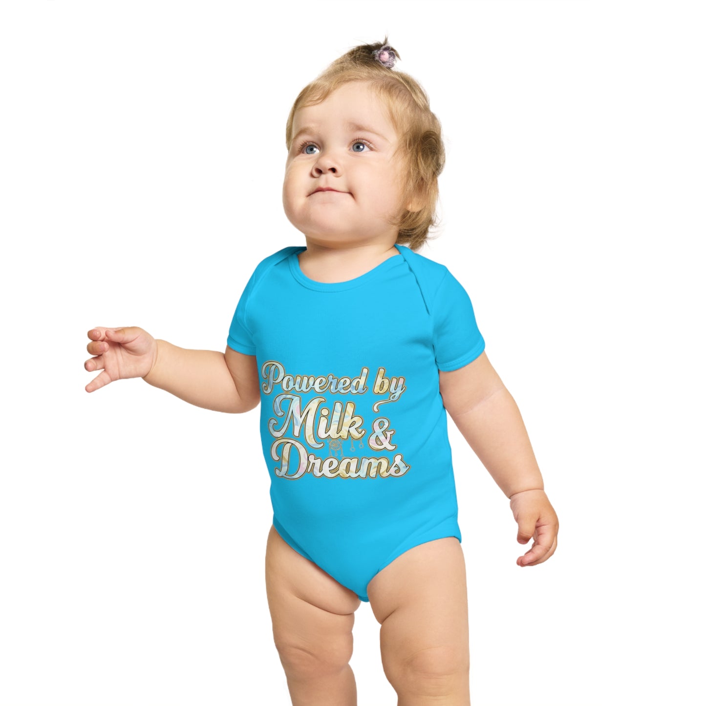 Powered by Milk & Dreams Baby Bodysuit, Cute Infant Outfit, Baby Shower Gift, Newborn Clothing, Cute Baby Gift, Short Sleeve Onesie