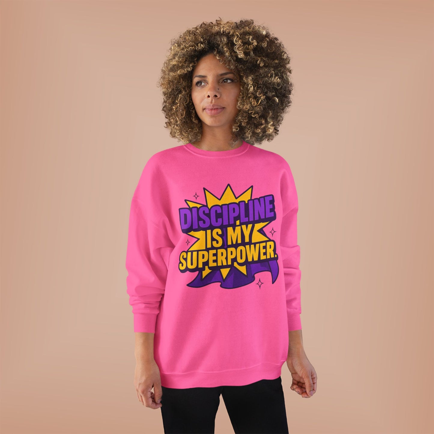 Eco-Friendly Crewneck Sweatshirt - "Discipline is my Superpower" | Unisex, Motivational Gift, Casual Wear, Fitness Apparel