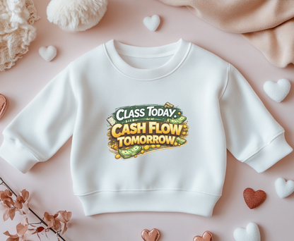 Youth Crewneck Sweatshirt — "Class Today, Cash Flow Tomorrow" Graphic