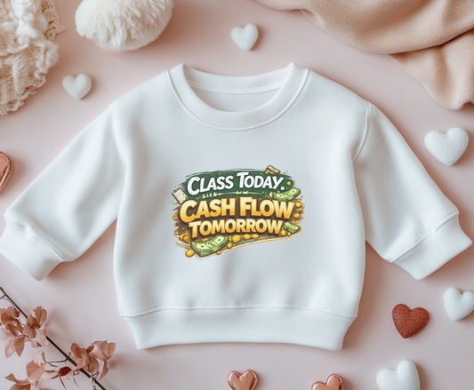 Youth Crewneck Sweatshirt — "Class Today, Cash Flow Tomorrow" Graphic