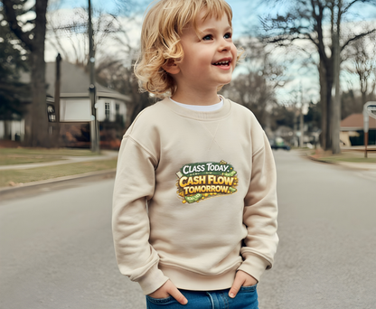 Youth Crewneck Sweatshirt — "Class Today, Cash Flow Tomorrow" Graphic