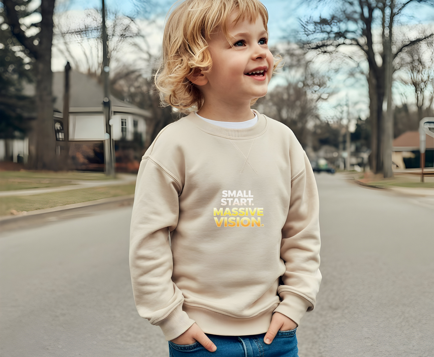 Youth Crewneck Sweatshirt — "Massive Vision" Bold Gradient Logo