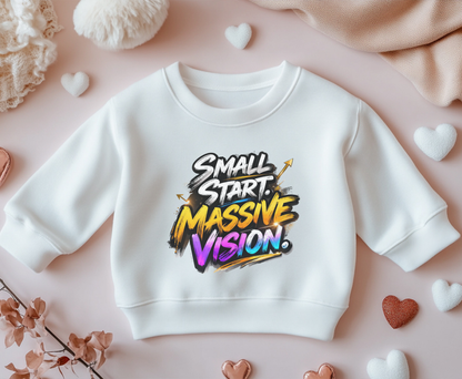 Youth Crewneck Sweatshirt — "Small Start. Massive Vision." Graphic Pullover for Motivated Kids