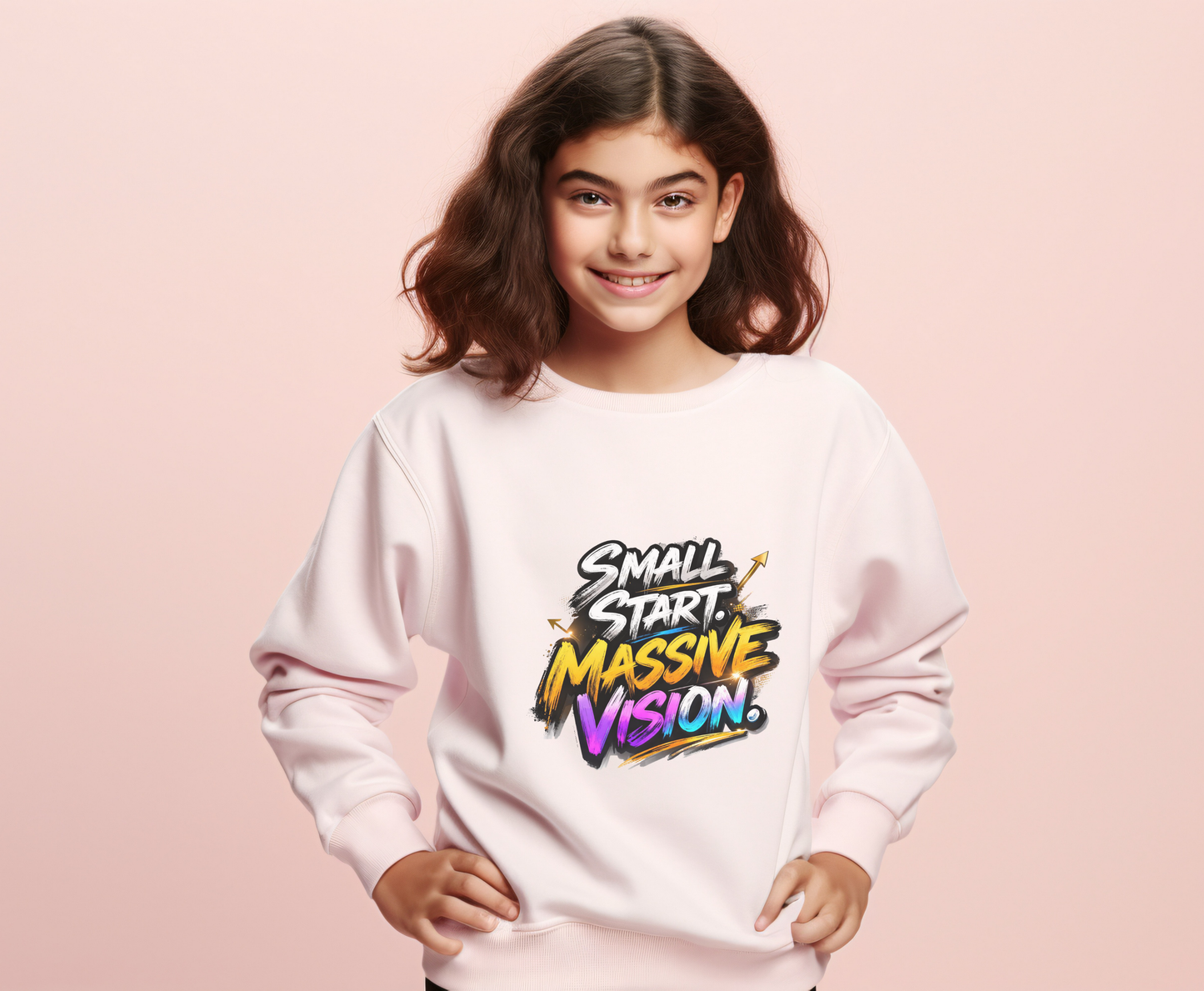 Youth Crewneck Sweatshirt — "Small Start. Massive Vision." Graphic Pullover for Motivated Kids