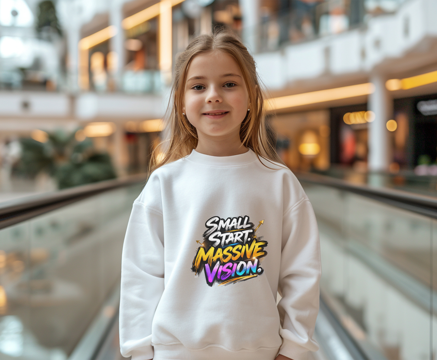 Youth Crewneck Sweatshirt — "Small Start. Massive Vision." Graphic Pullover for Motivated Kids