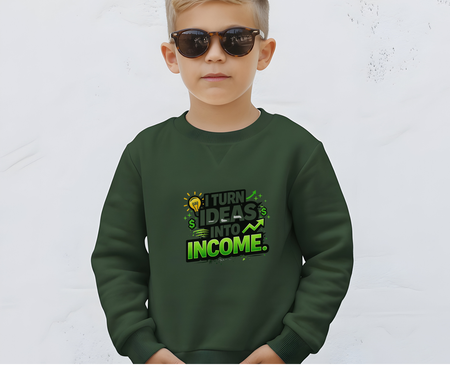 Youth Crewneck Sweatshirt - "I Turn Ideas Into Income" Graphic