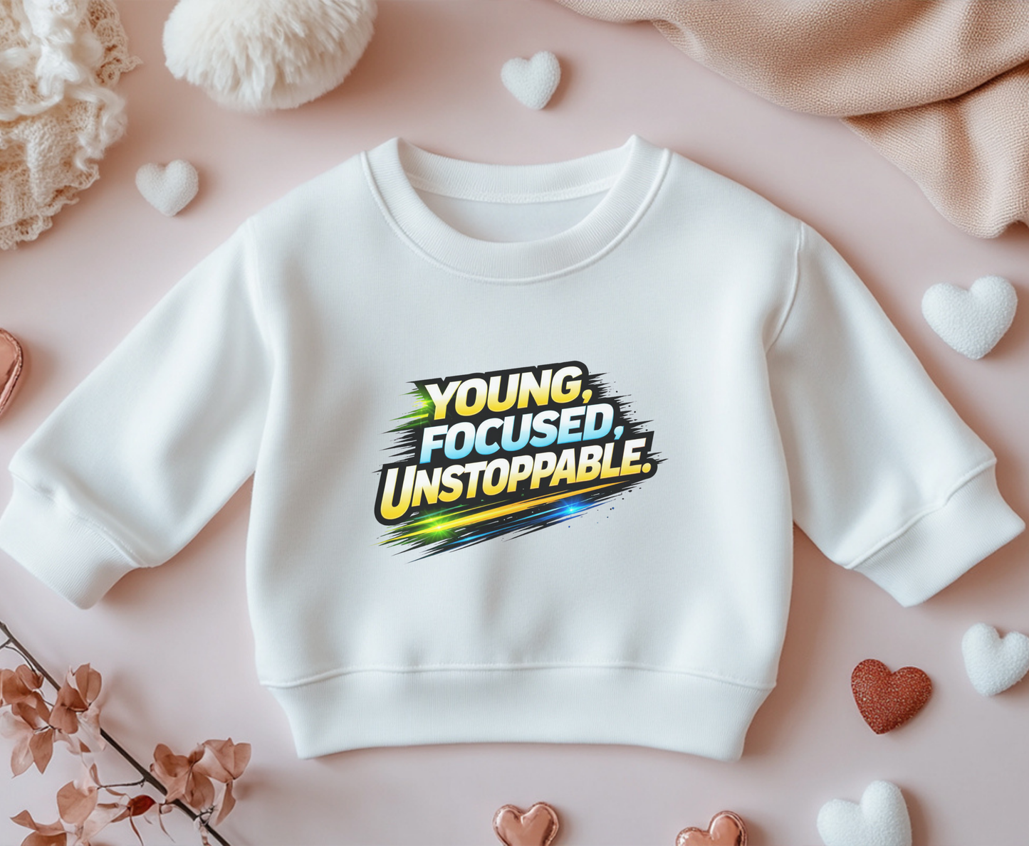 Youth Crewneck Sweatshirt — "Young, Focused, Unstoppable" Graphic
