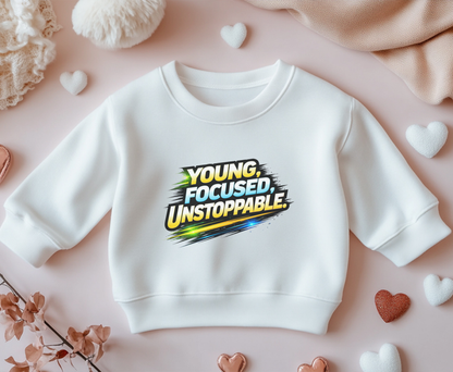Youth Crewneck Sweatshirt — "Young, Focused, Unstoppable" Graphic
