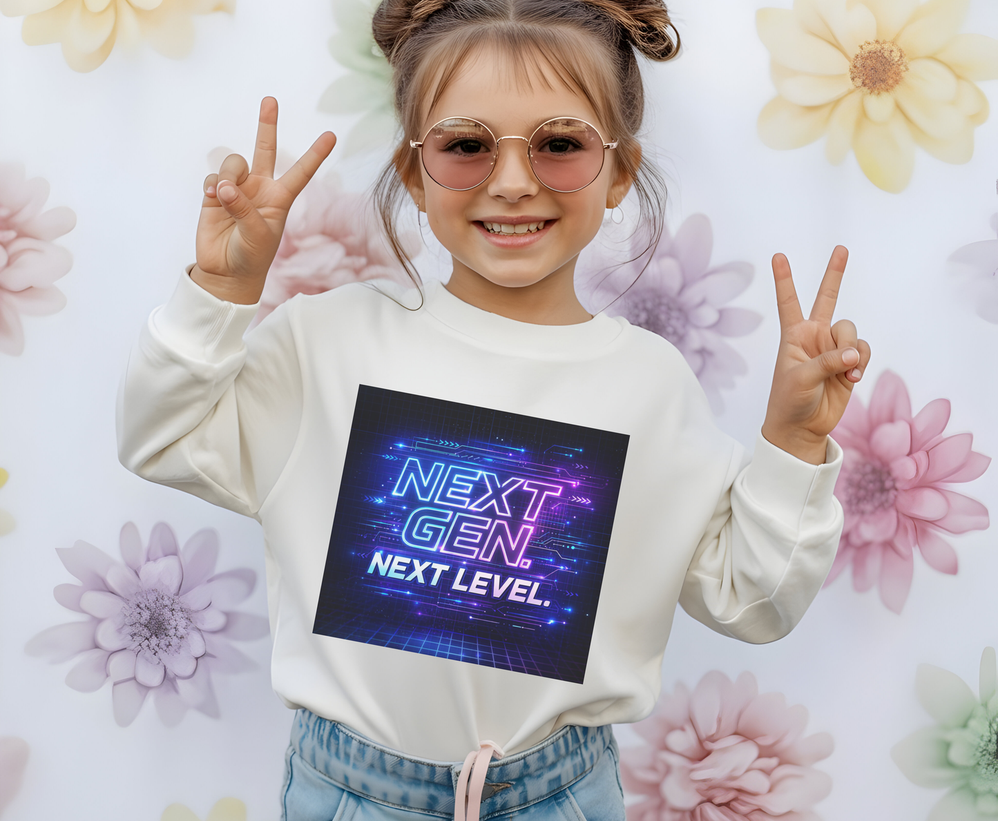 Youth Crewneck Sweatshirt — "Next Gen, Next Level" Retro Futuristic Graphic