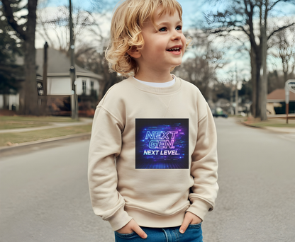 Youth Crewneck Sweatshirt — "Next Gen, Next Level" Retro Futuristic Graphic