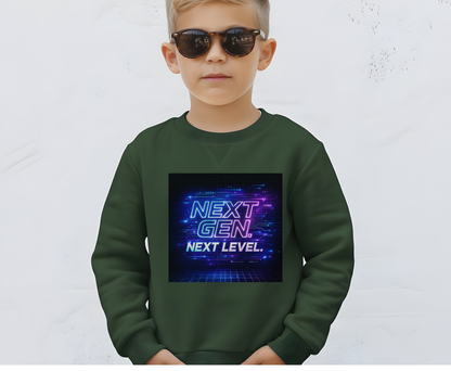Youth Crewneck Sweatshirt — "Next Gen, Next Level" Retro Futuristic Graphic