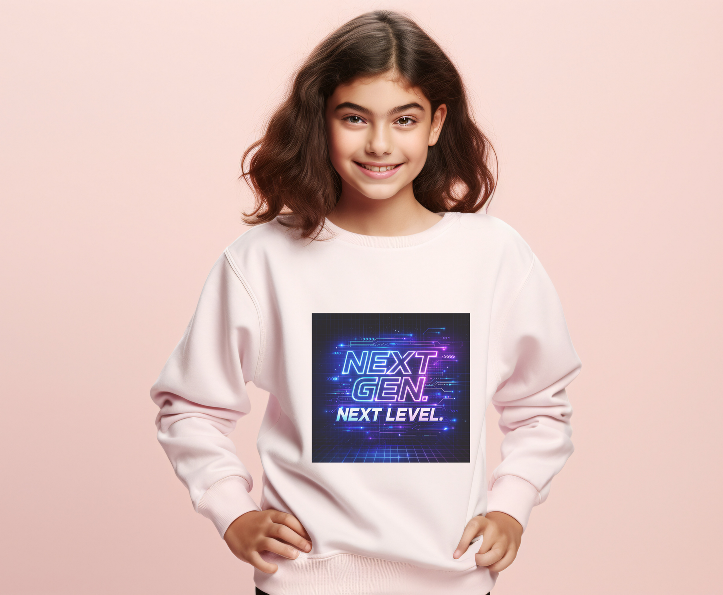 Youth Crewneck Sweatshirt — "Next Gen, Next Level" Retro Futuristic Graphic