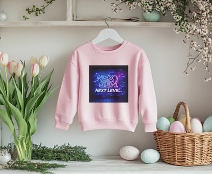 Youth Crewneck Sweatshirt — "Next Gen, Next Level" Retro Futuristic Graphic
