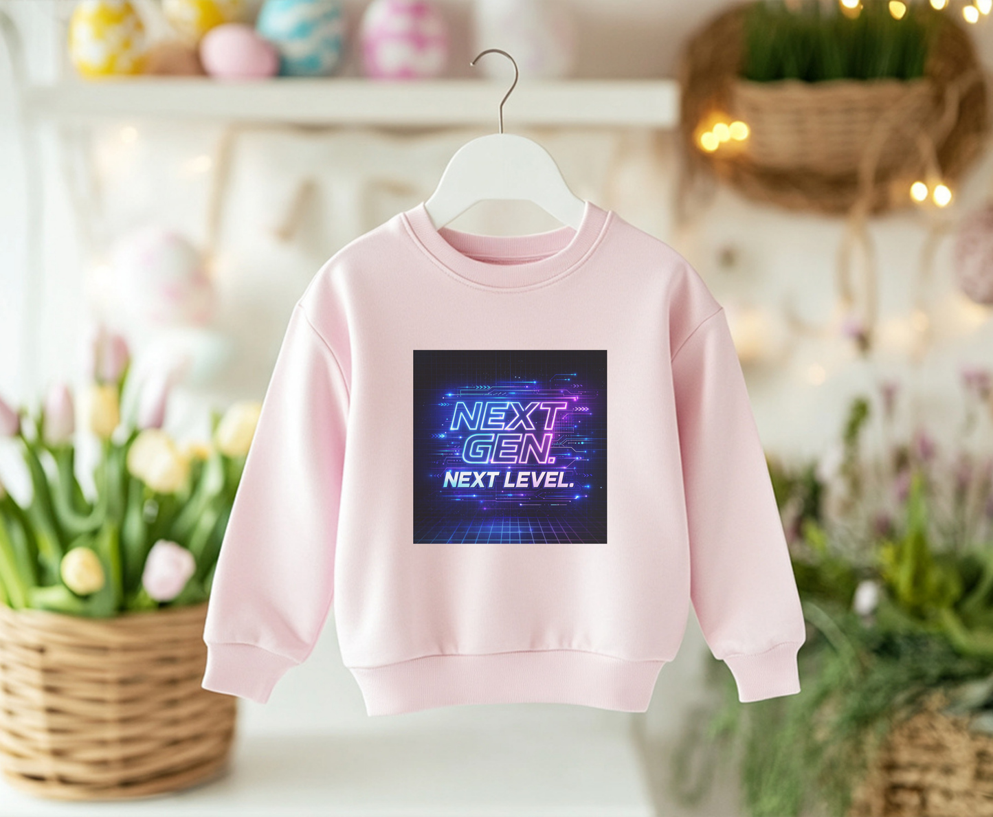 Youth Crewneck Sweatshirt — "Next Gen, Next Level" Retro Futuristic Graphic
