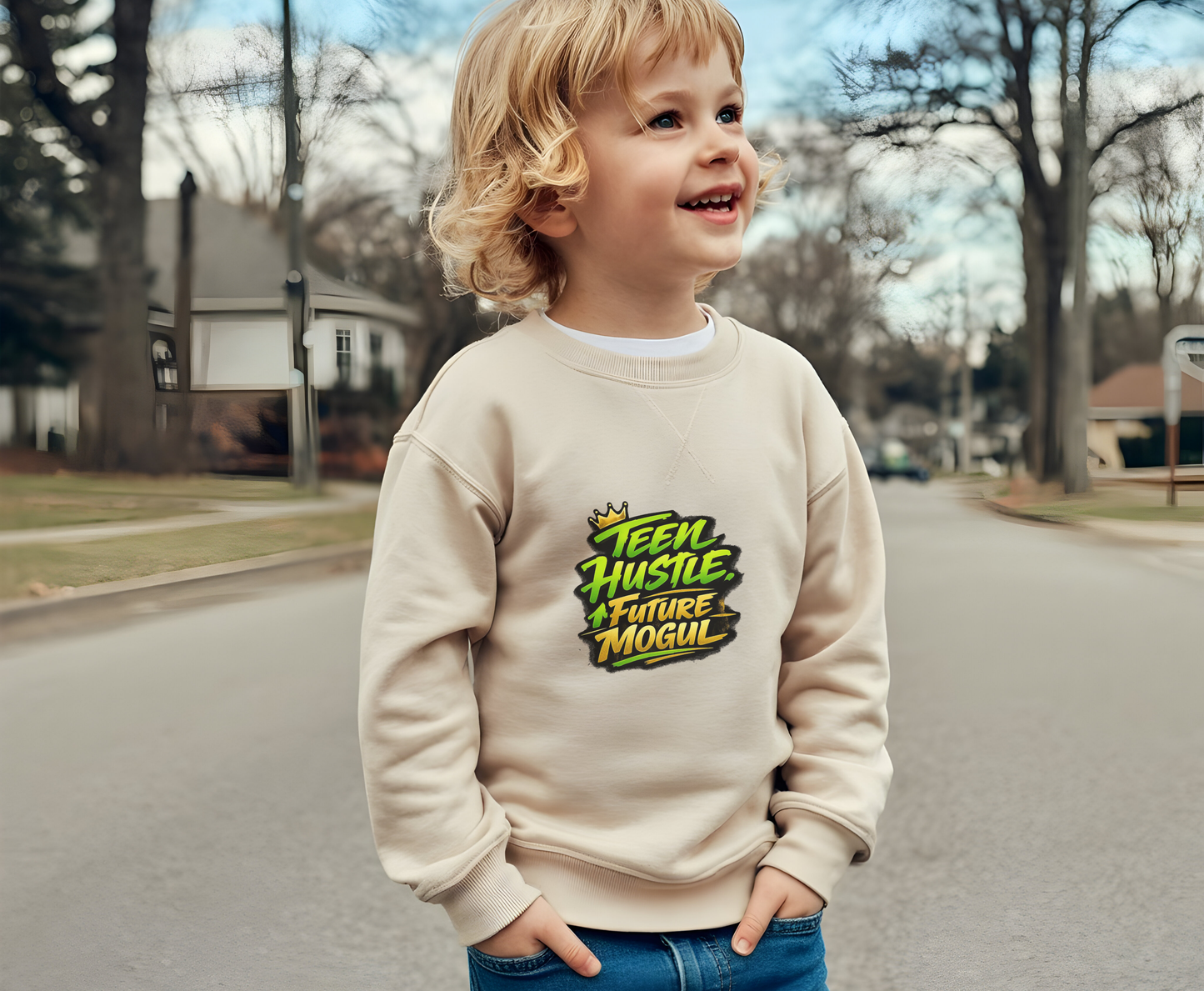 Youth Sweatshirt — "Teen Hustle Future Mogul" Graphic Crewneck