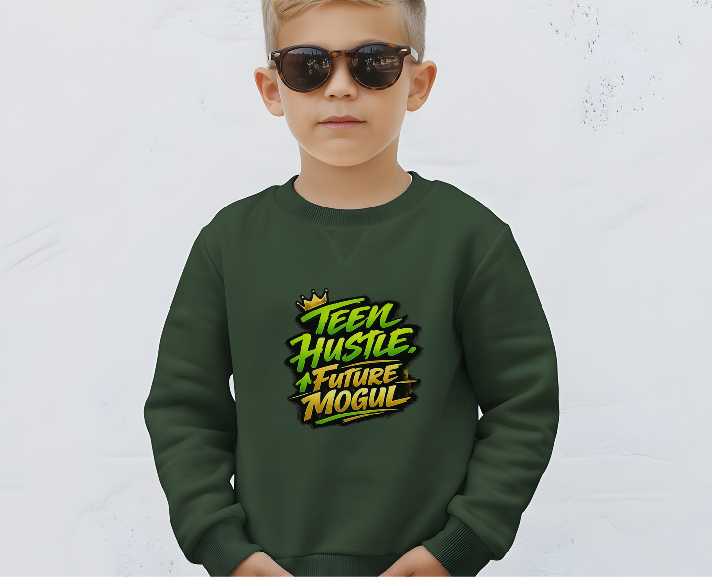 Youth Sweatshirt — "Teen Hustle Future Mogul" Graphic Crewneck