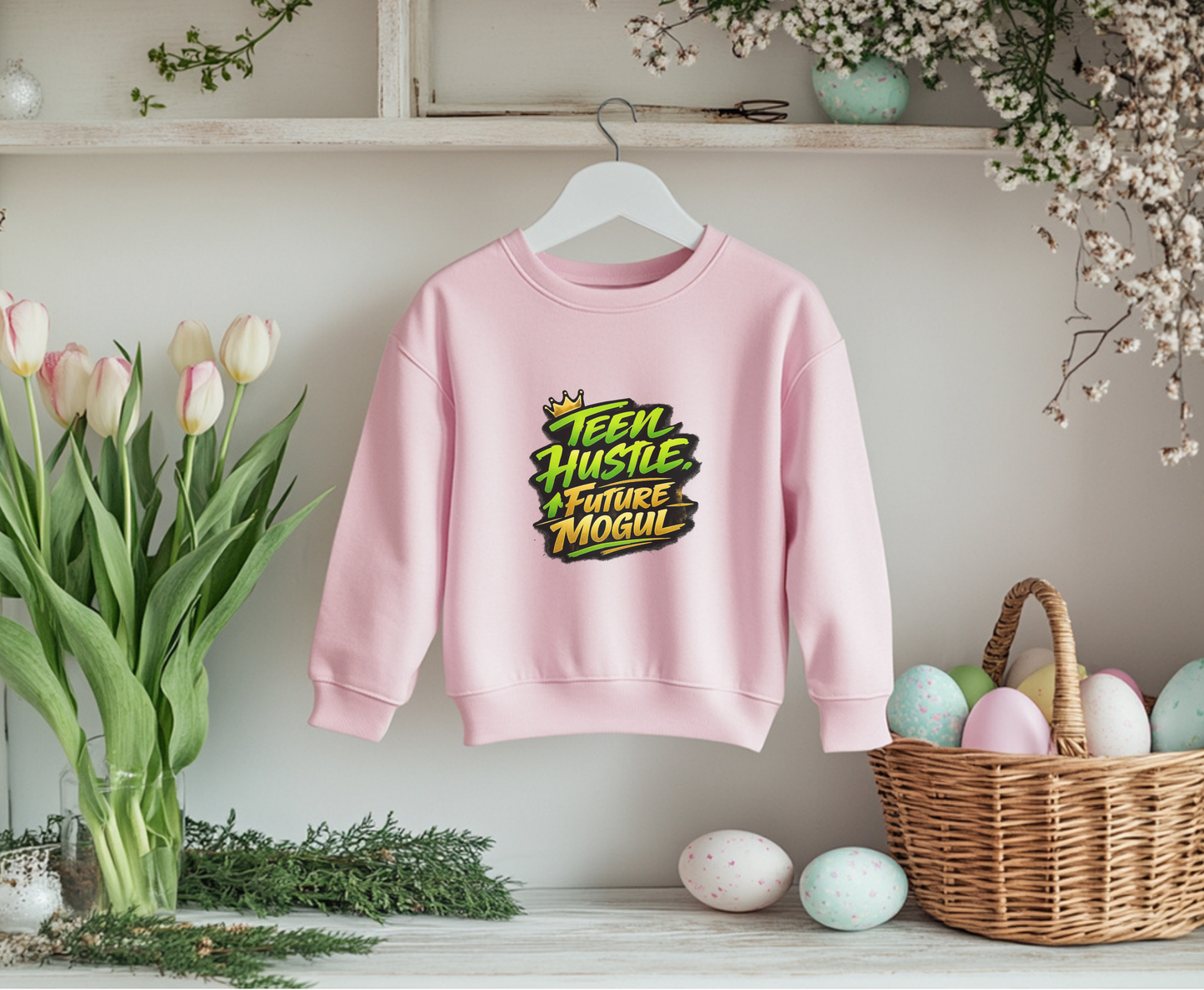 Youth Sweatshirt — "Teen Hustle Future Mogul" Graphic Crewneck