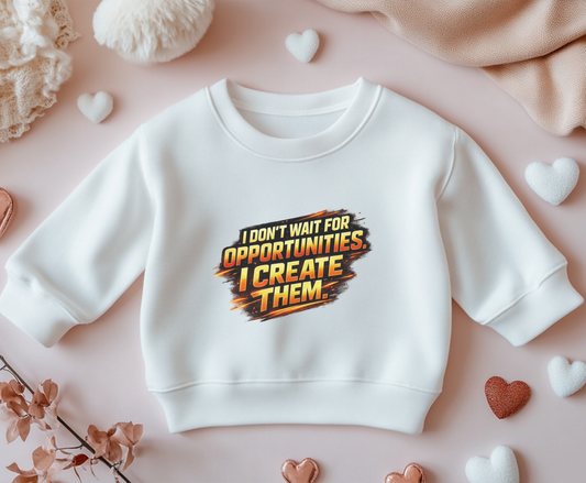 Youth Sweatshirt — "I Don't Wait for Opportunities, I Create Them" Motivational Crewneck