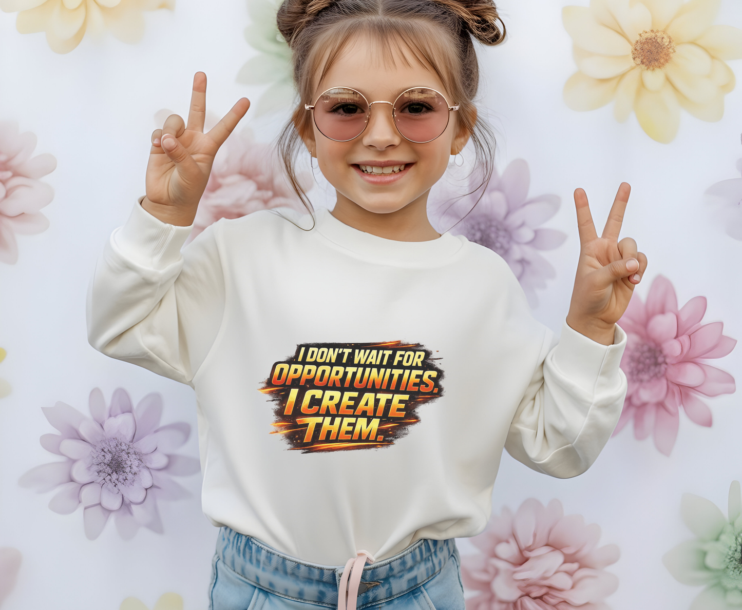 Youth Sweatshirt — "I Don't Wait for Opportunities, I Create Them" Motivational Crewneck