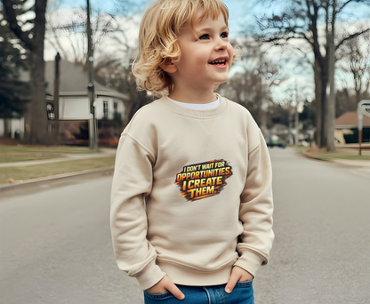 Youth Sweatshirt — "I Don't Wait for Opportunities, I Create Them" Motivational Crewneck
