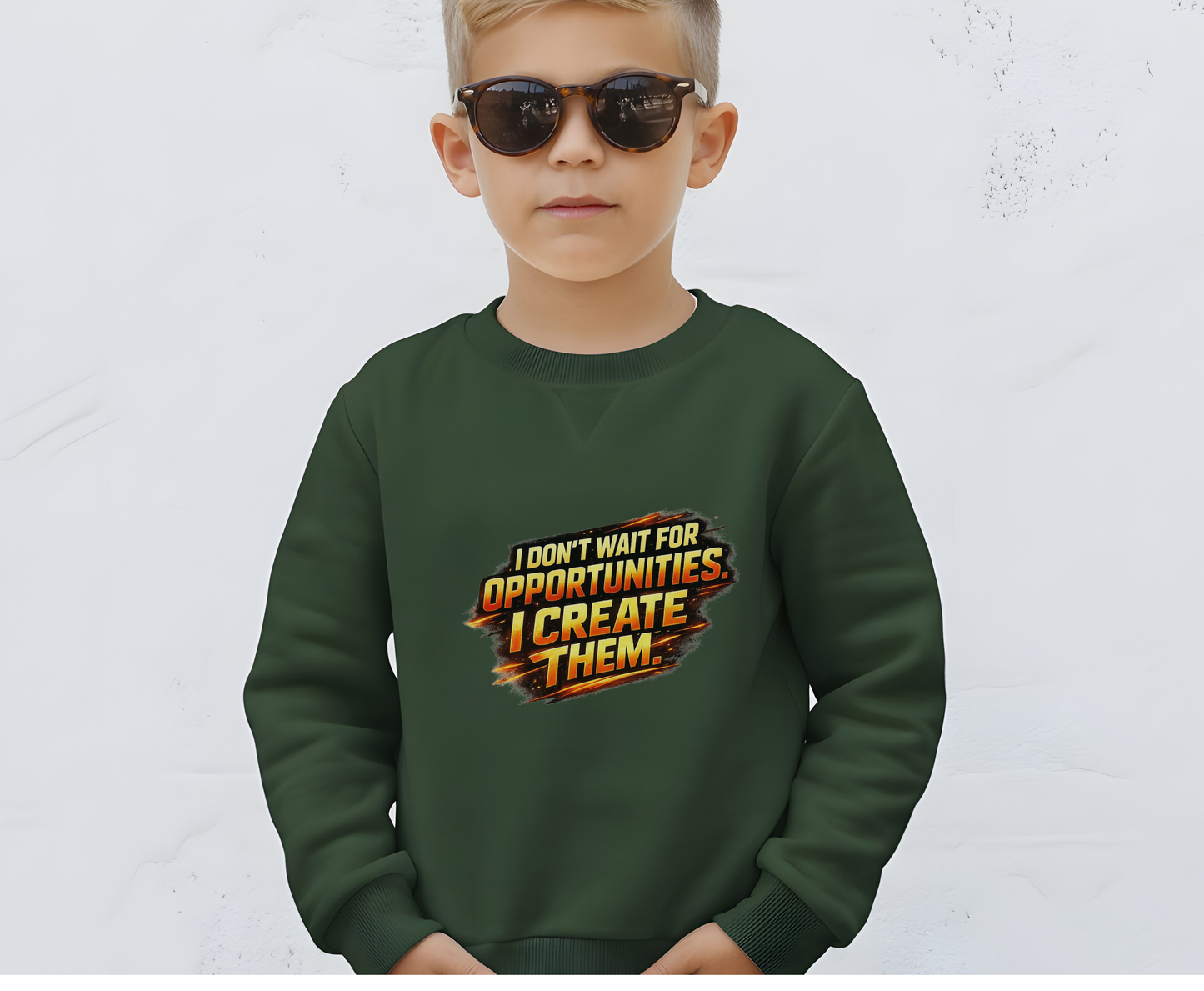Youth Sweatshirt — "I Don't Wait for Opportunities, I Create Them" Motivational Crewneck