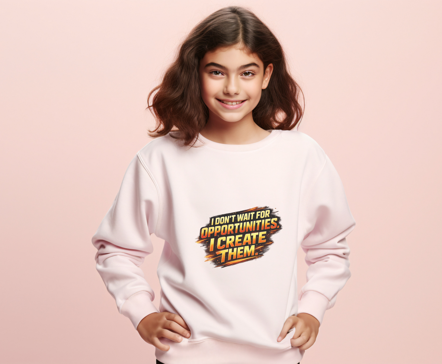 Youth Sweatshirt — "I Don't Wait for Opportunities, I Create Them" Motivational Crewneck