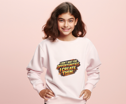 Youth Sweatshirt — "I Don't Wait for Opportunities, I Create Them" Motivational Crewneck