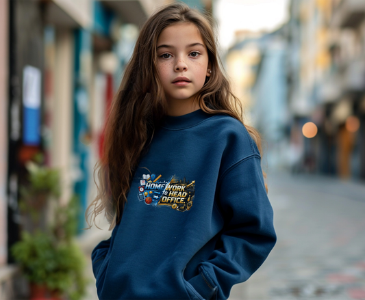 Youth Crewneck Sweatshirt - 'From Homework to Head Office' Gamer & Gamer-Parent Graphic