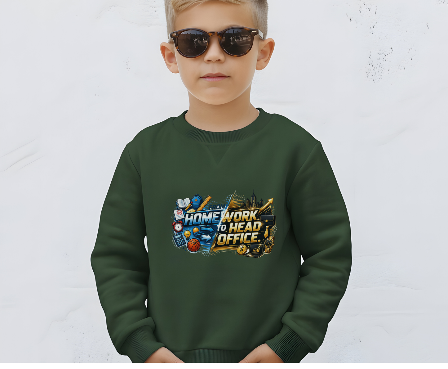 Youth Crewneck Sweatshirt - 'From Homework to Head Office' Gamer & Gamer-Parent Graphic