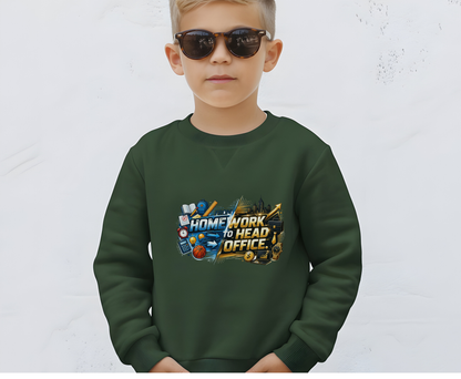 Youth Crewneck Sweatshirt - 'From Homework to Head Office' Gamer & Gamer-Parent Graphic
