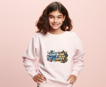 Youth Crewneck Sweatshirt - 'From Homework to Head Office' Gamer & Gamer-Parent Graphic