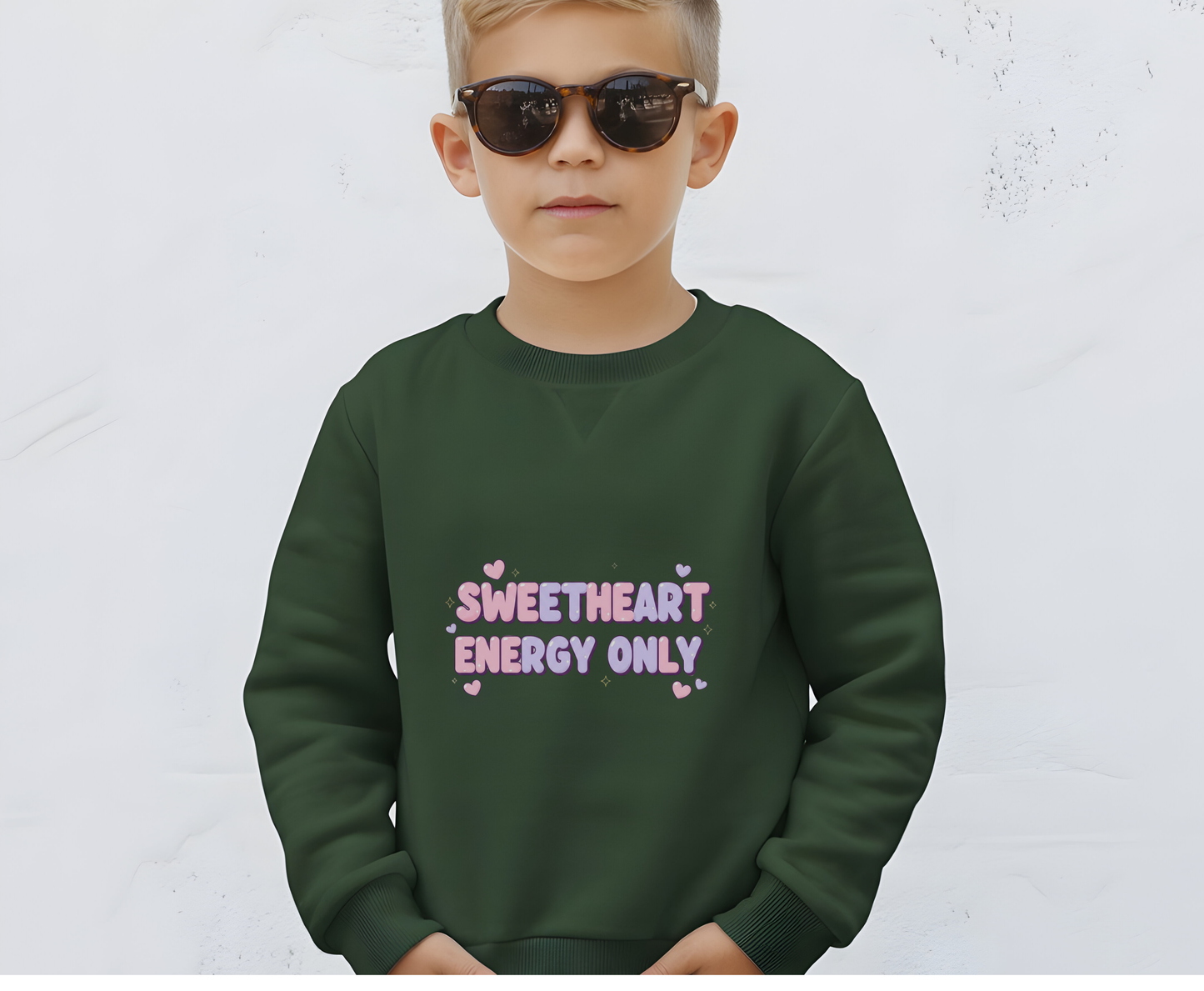 Youth Sweatshirt — "Sweetheart Energy Only" Pastel Cute Crewneck